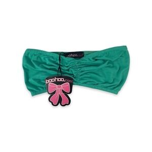 Boohoo Green Ruched Strapless Tube Top Smocked Band Elastic Crop Shirt